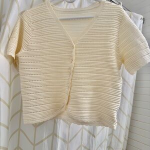 Cream Short Sleeve Knit Top